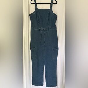 Tinseltown Stretchy Denim Overall / Jumpsuit Leg Pockets Back Zipper